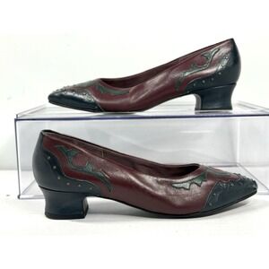Vintage Selby Heels Size 5 - Dark Red Blue Leather Western Deco Studded 1970s
